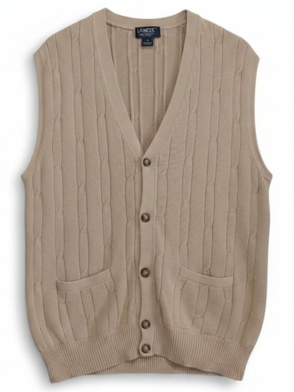 Vtg LA Mode Sweater Vest Button Up Fisherman Size XL Cream Knit Chandler 90s Y2K